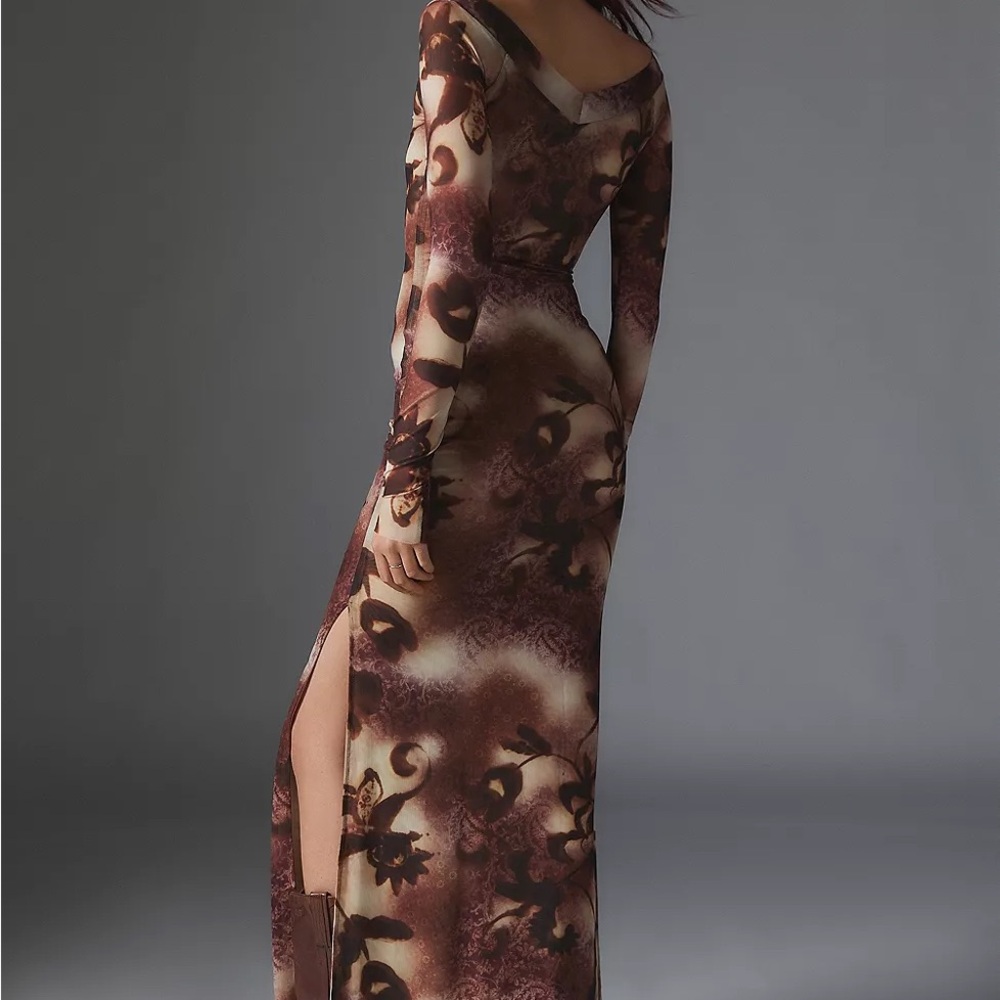 Silence + Noise Dylan Off the Shoulder Maxi Sz.S Brown Floral Dress - Picture 5 of 8